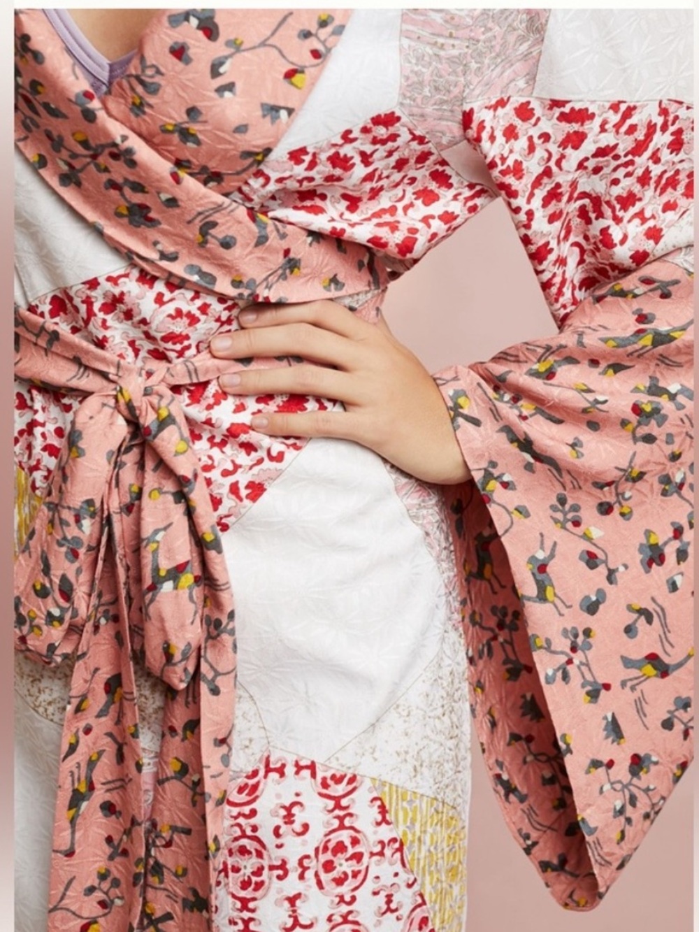 ANTHROPOLOGIE FLOREAT Pink Floral Patchwork Kimono Robe - Picture 6 of 11